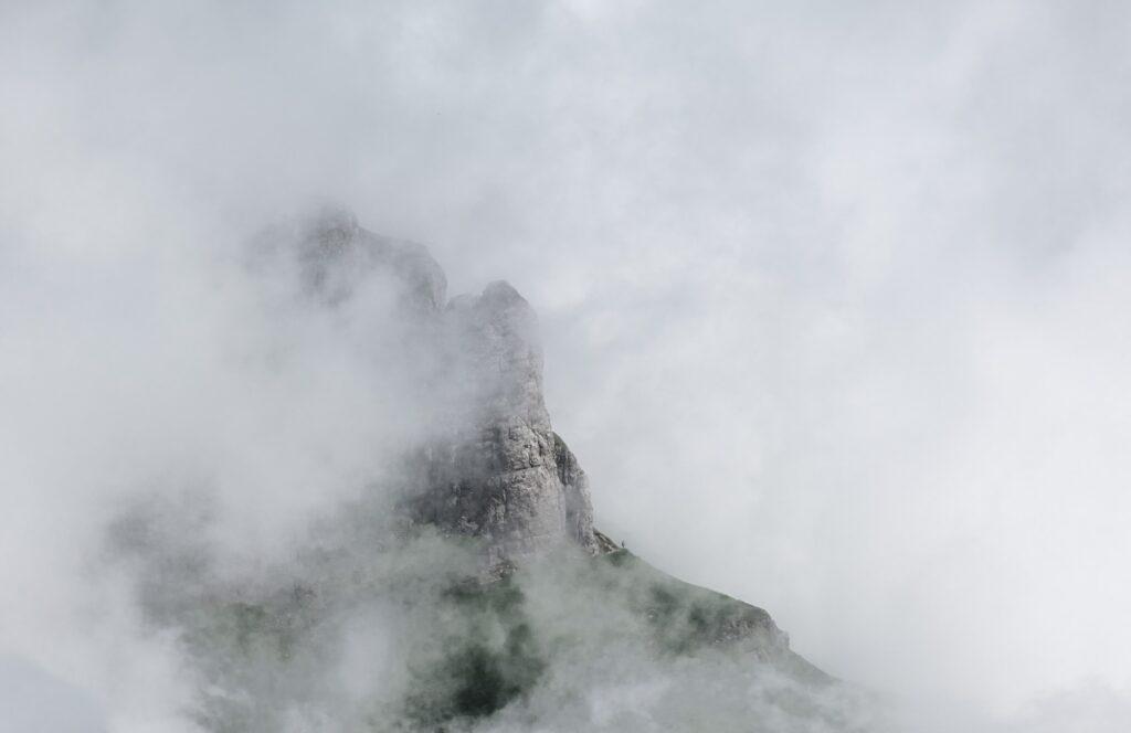 Minimal foggy landscape on the Bucegi plateau in the Romanian Carpathians