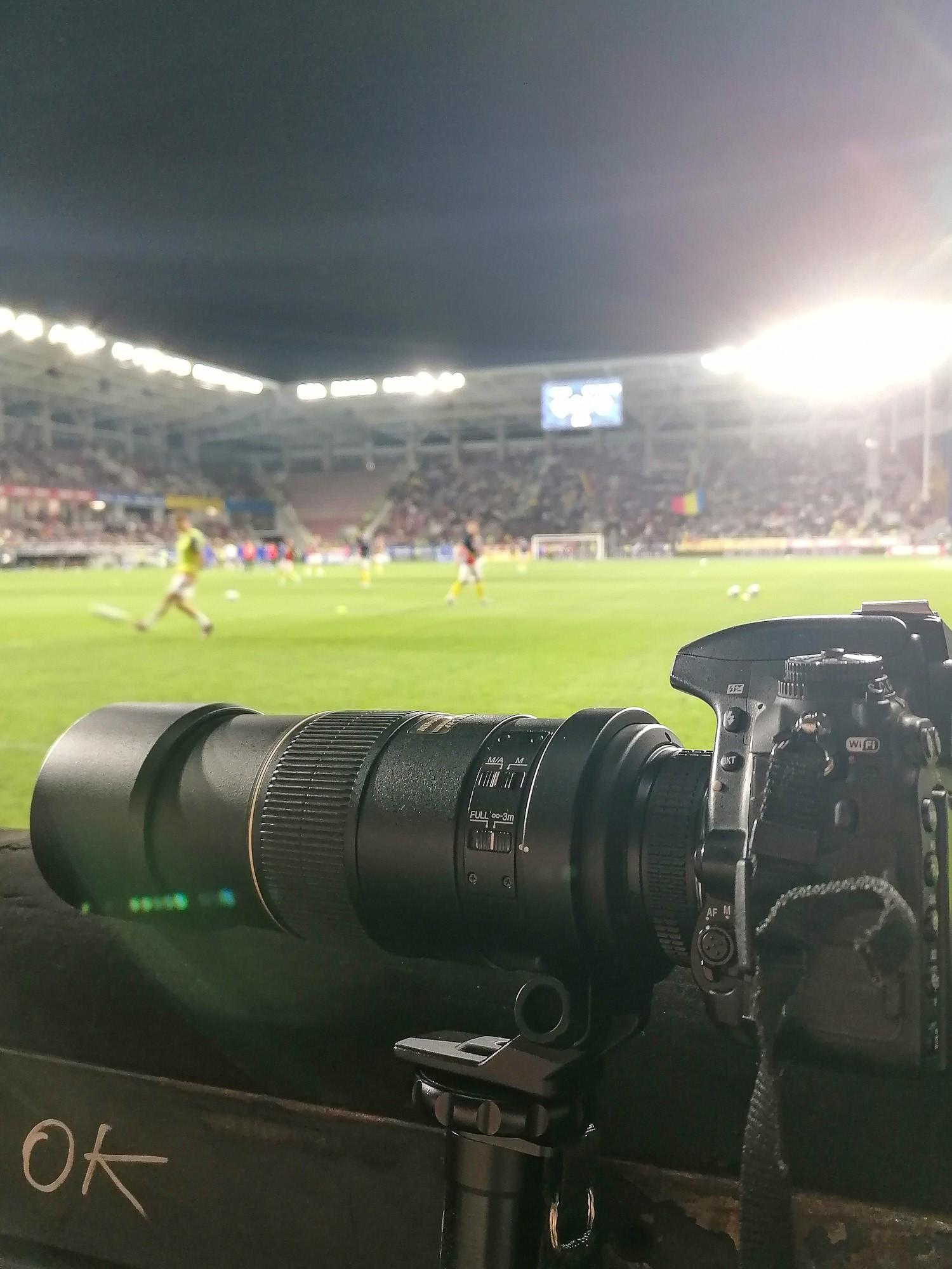 Nikon gear waiting for a football match to start in Bucharest Romania