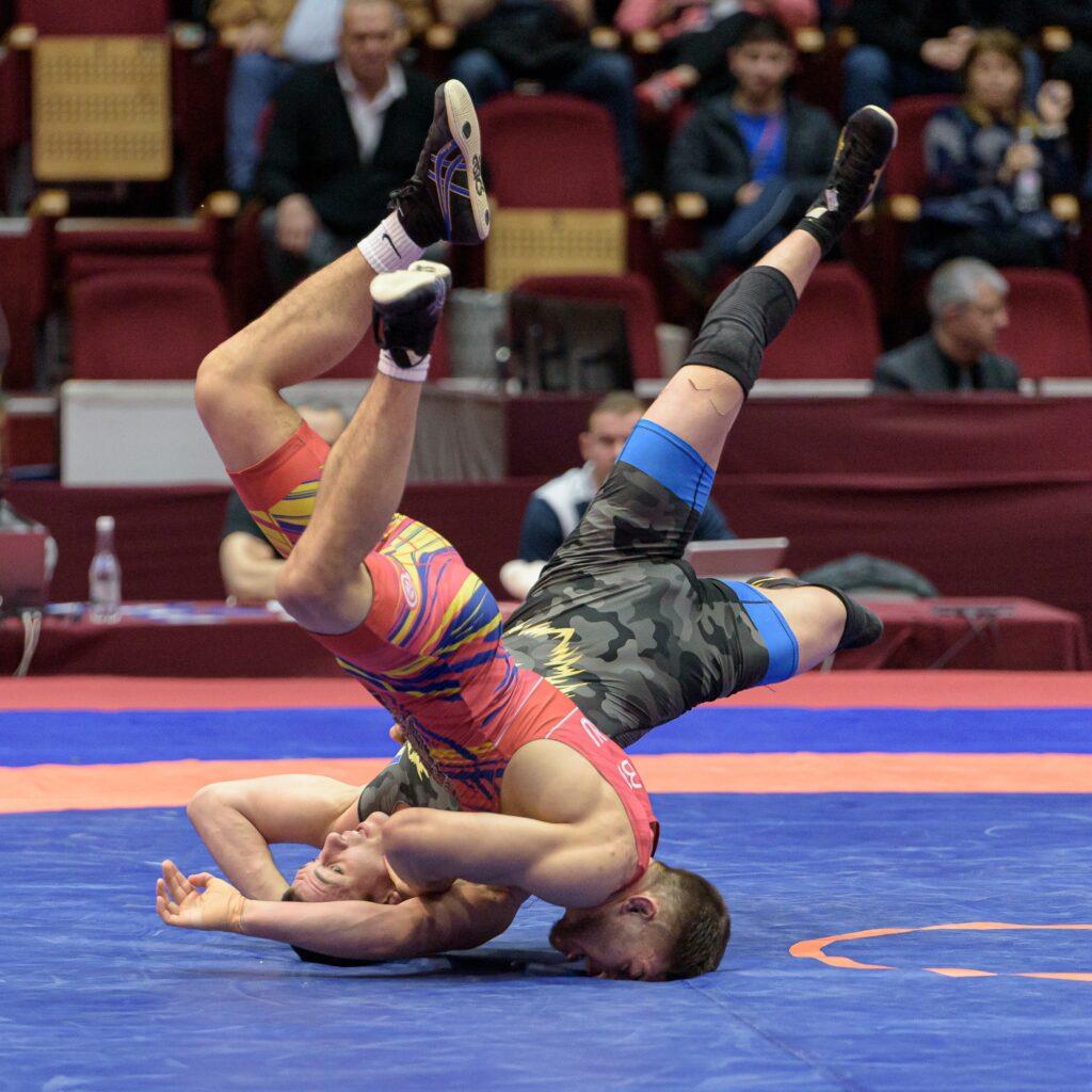 Olympic wrestling action shot at the U23 European Championship in Bucharest Romania