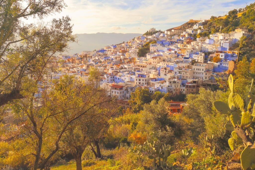 View from the road to the old church in Chefchaouen Morocco