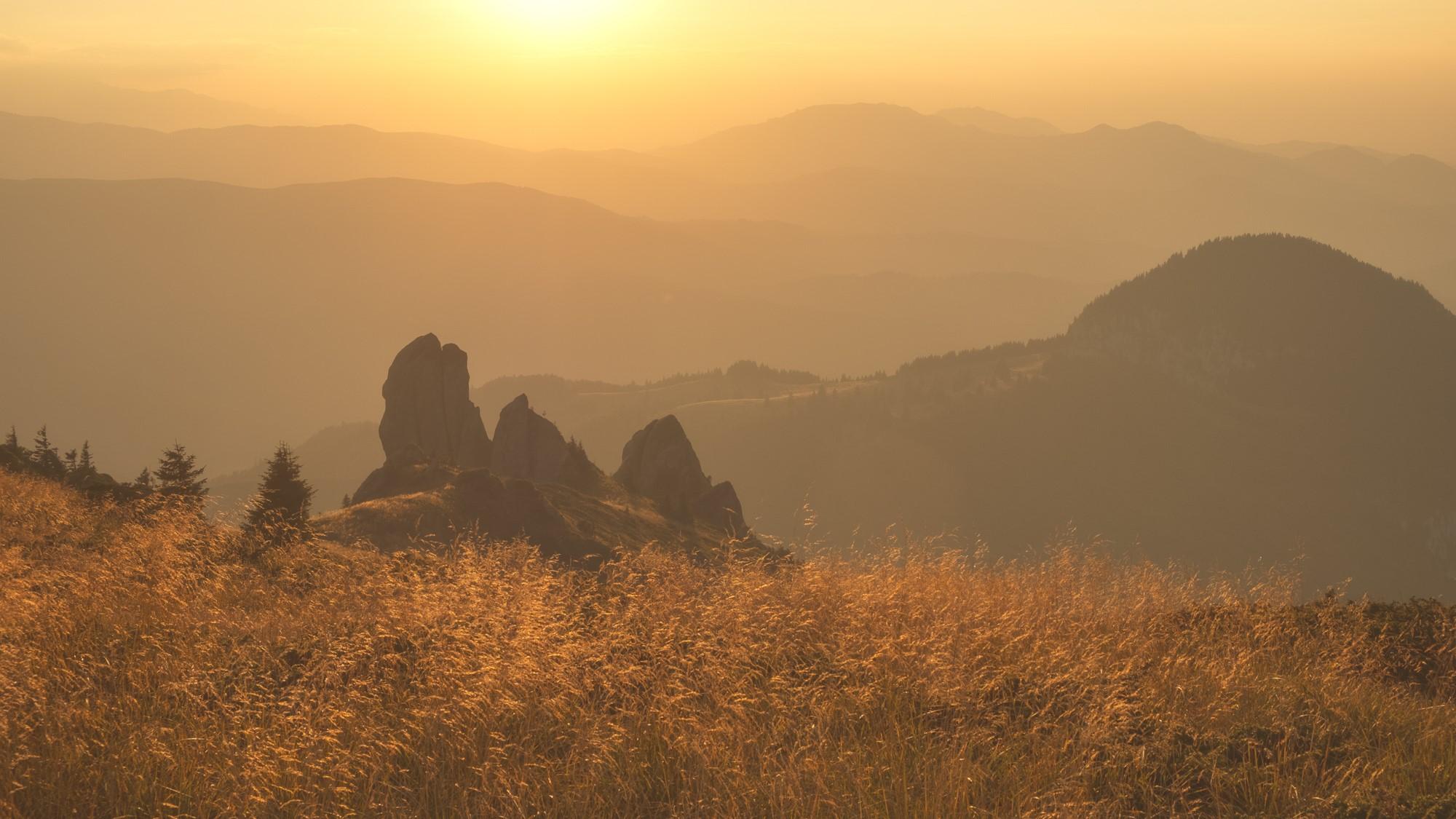 Sunset landscape in the Ciucas Mountains in Romania