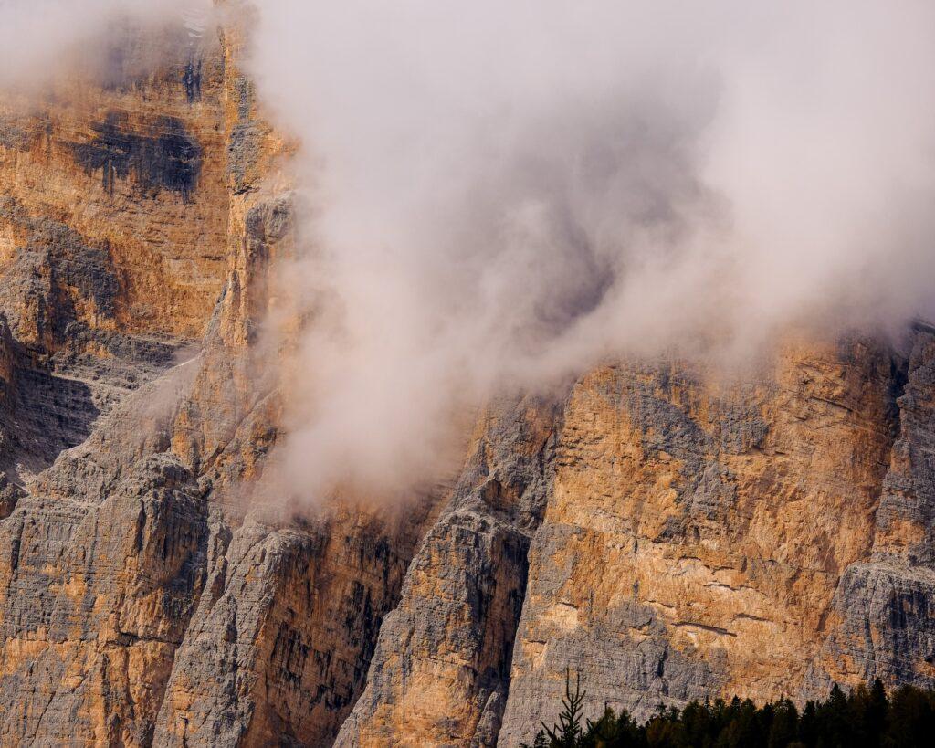 Fog and mountain details close to Cortina d'Ampezzo in the Dolomites