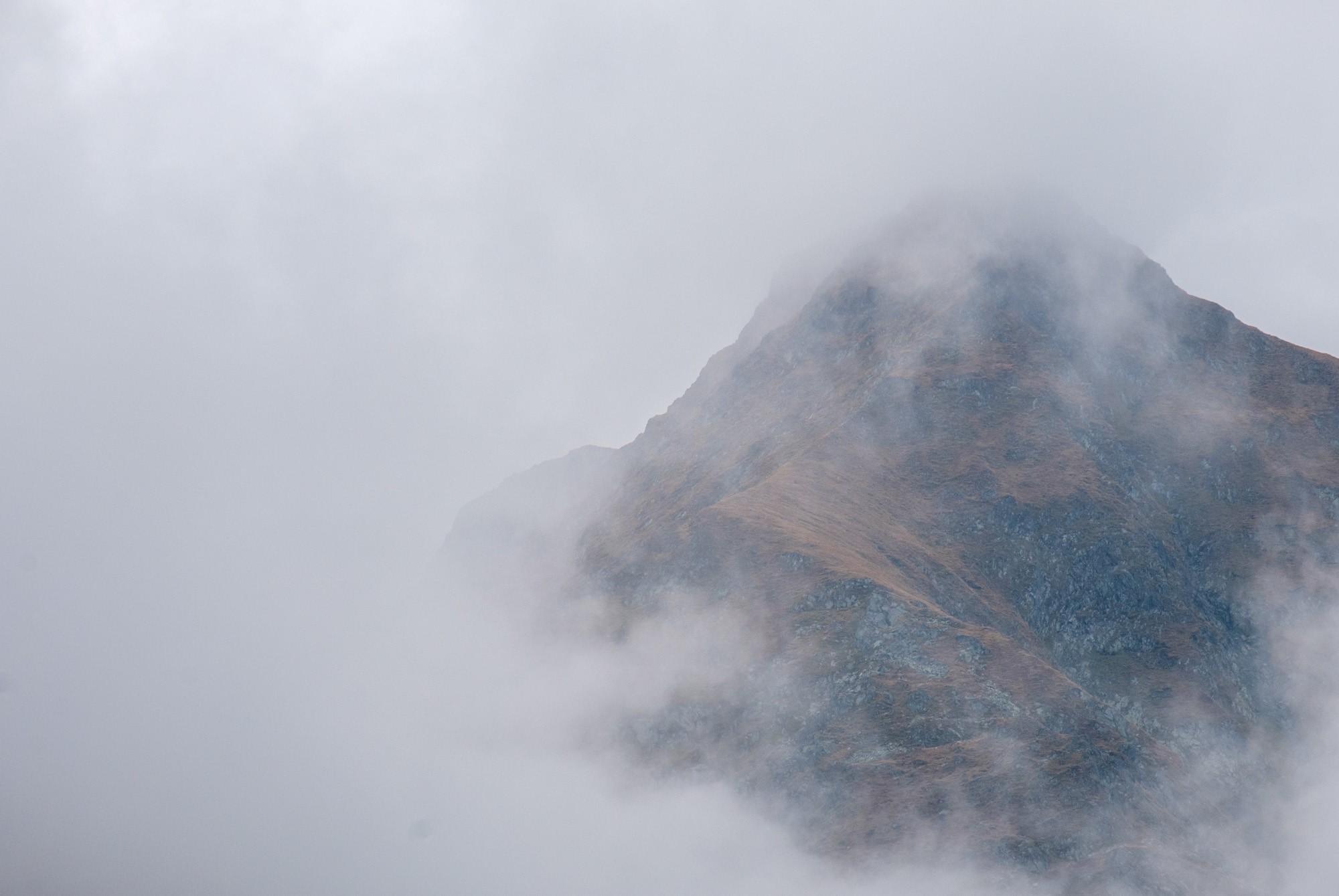 Foggy mountain scene on the Transfagarasan road in Romania
