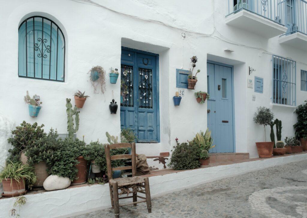 White streets and houses in Frigiliana village in Andalusia Spain