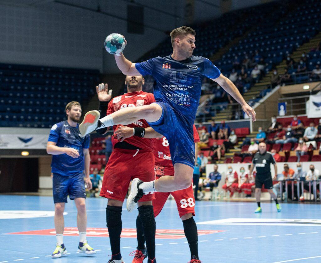 Handball action shot at Sala Polivalenta in Bucharest Romania