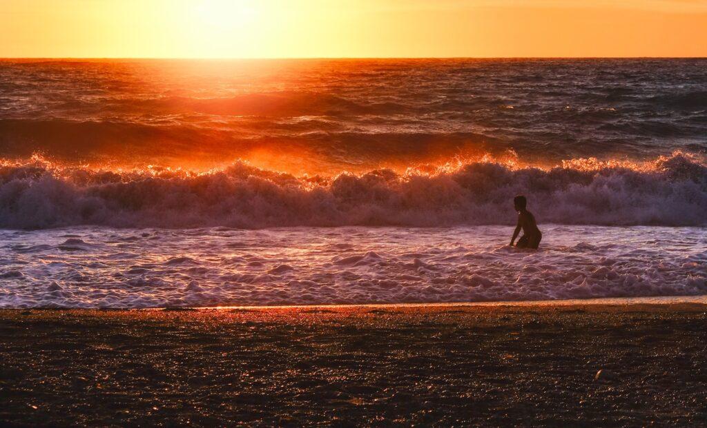 Dramatic sunset over the Ionian Sea in Lefkada Greece