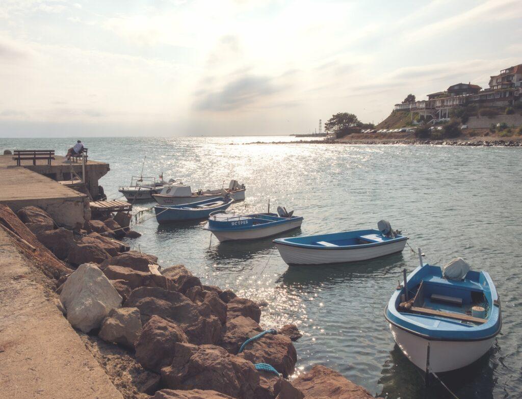 Boats anchored in Nessebar harbor on the Black Sea coast