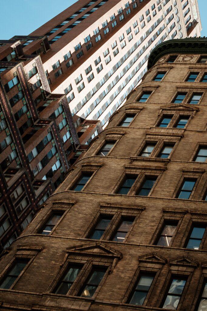 Skyscrapers seen from street level in New York City