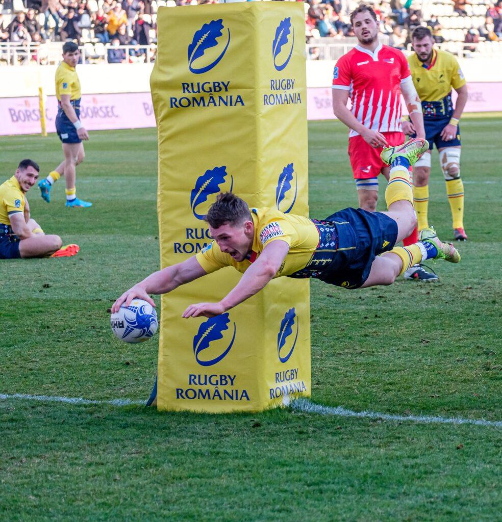 Romania national rugby team scoring a try in Bucharest