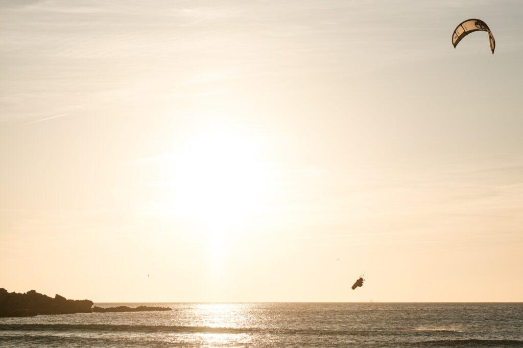 Kiters enjoying an amazing sunset in Tarifa Spain