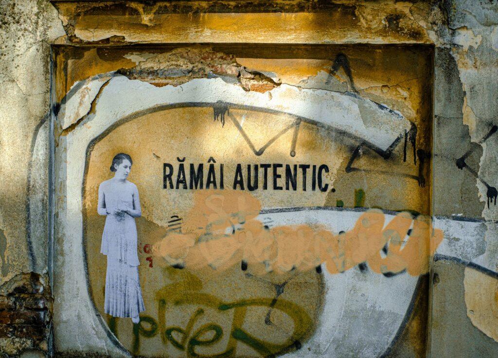 Graffitti in Bucharest Romania meaning " Stay authentic"