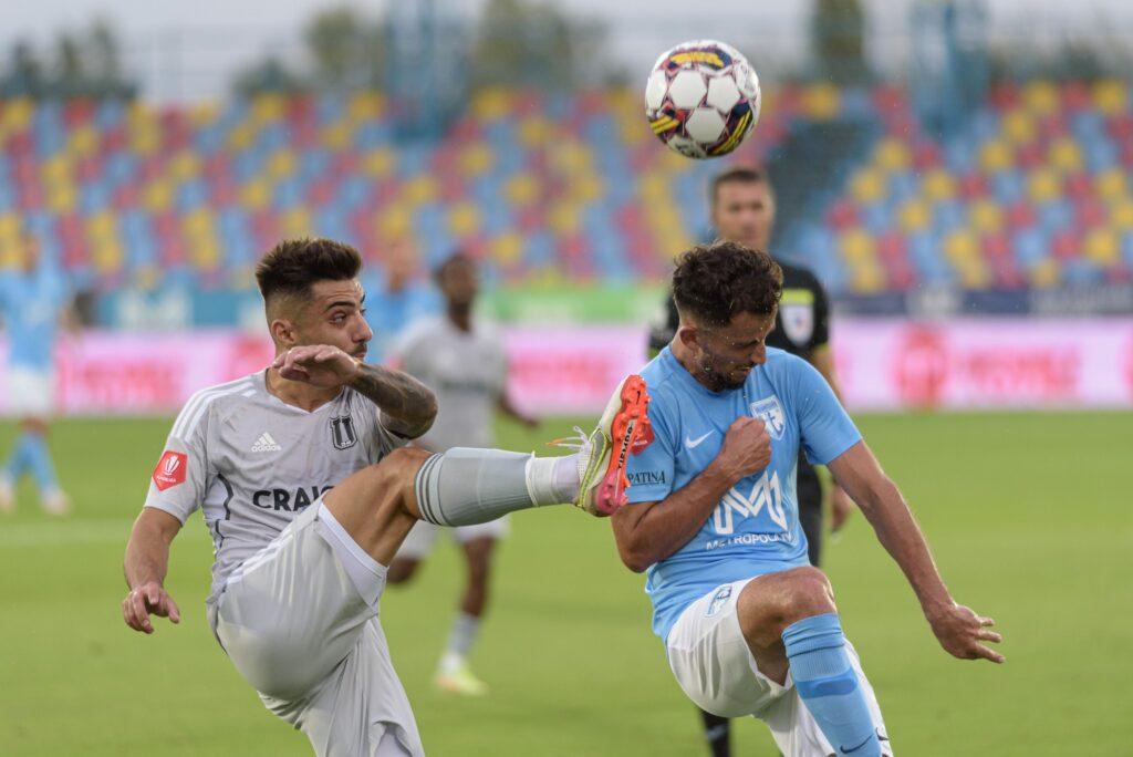 Football action shot at Stadionul Anghel Iordanescu in Voluntari Romania