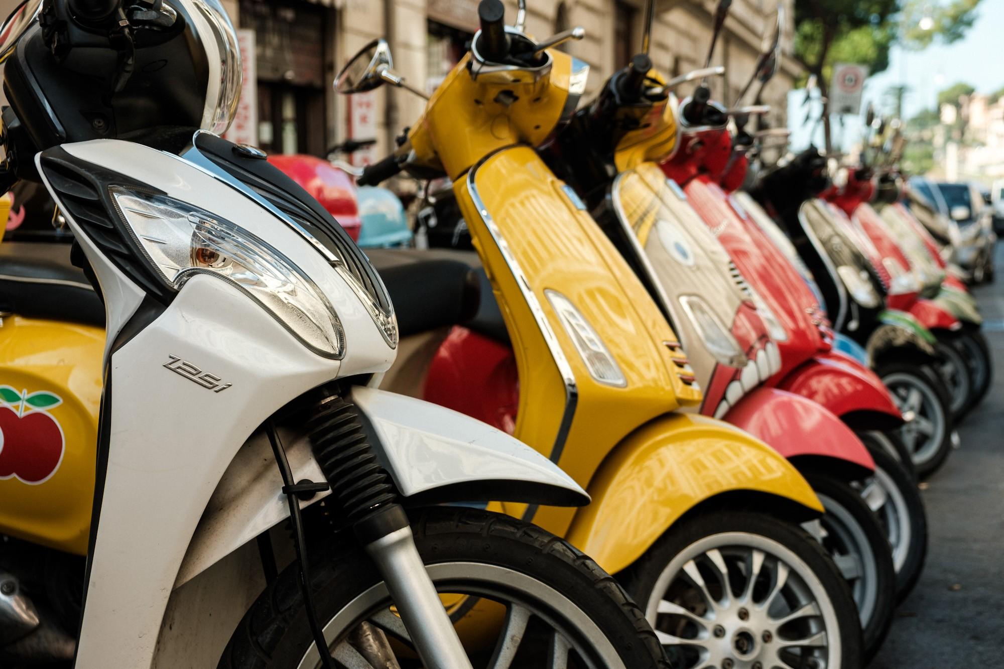 Line of scooters in Rome